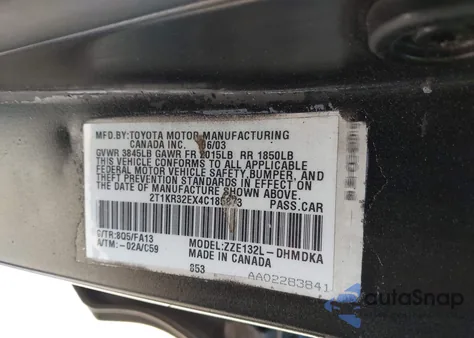 2004 Toyota Matrix Standard из США, поврежденный, VIN 2T1KR32EX4C185873